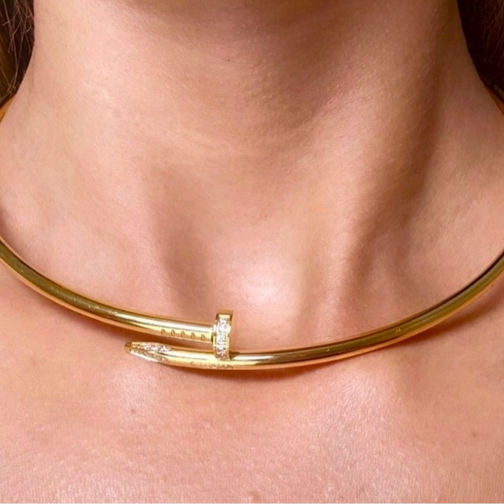 18k LUXURY NAIL Zircon Necklace Choker Gold
Plated, Round